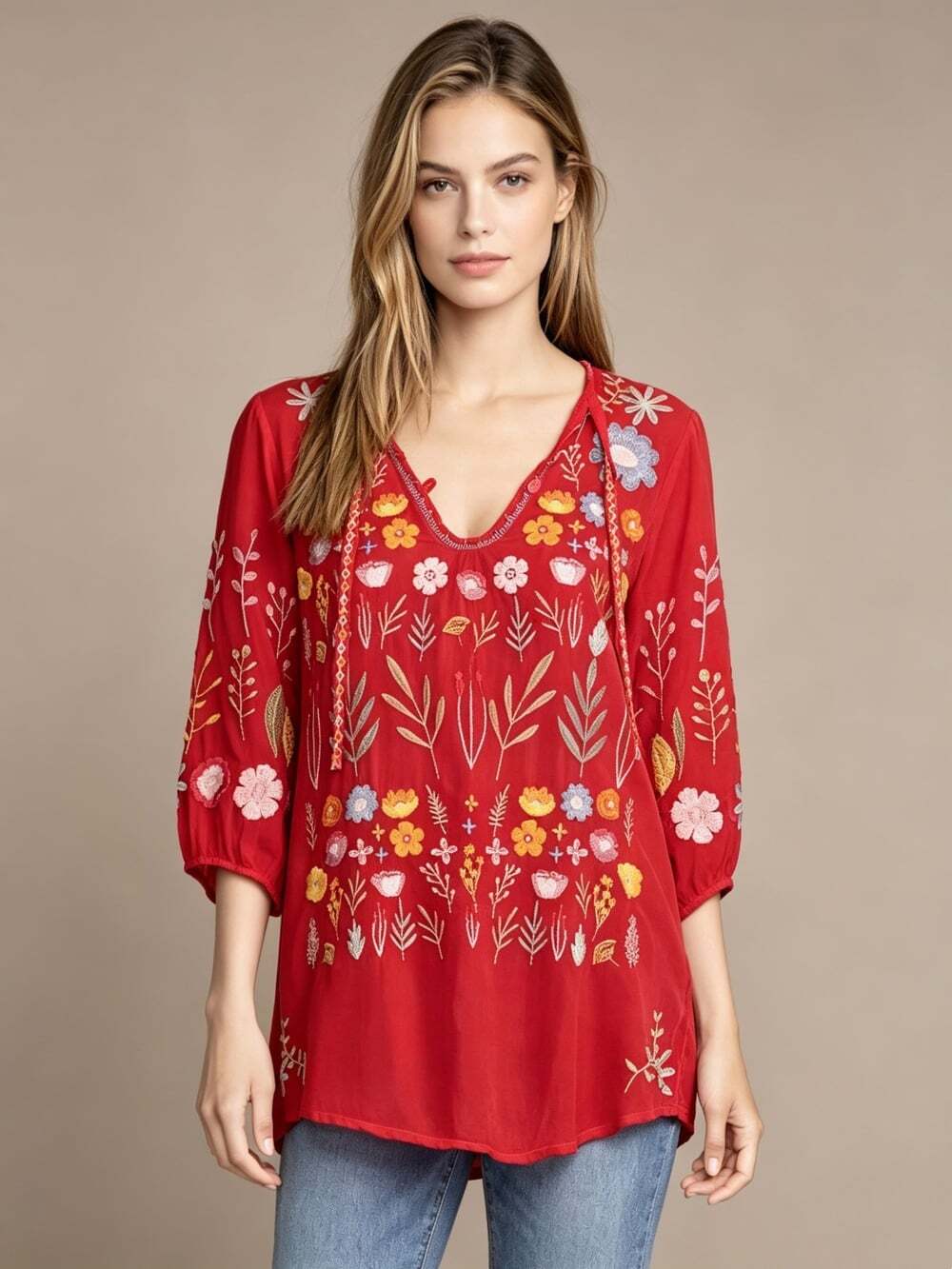 NWOT JOHNNY WAS Mikah Tunic Blouse Embroidered Floral Rayon Boho Size S